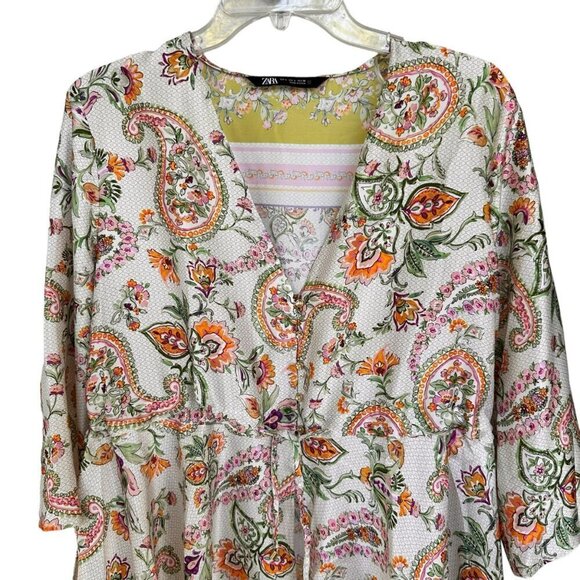 2/$30 Zara Woman Multi-Colour Printed Paisley Top Blouse Size Large - Picture 4 of 14